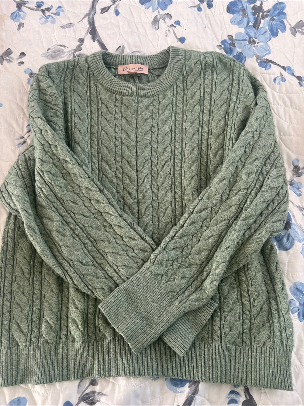Philosophy Olive Cable Knit Crewneck Sweater